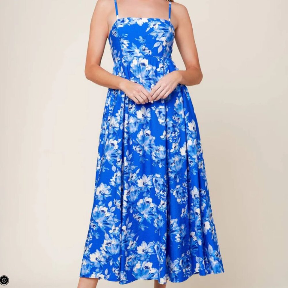 Flying Tomato Maxi Dress Small Blue Floral Backless Tie Back Boho Cottagecore‎ - Picture 3 of 11